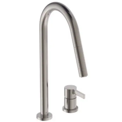 Ideal Standard Küchenarmatur aus Edelstahl mit einem hohen, geschwungenen Auslauf und einer separaten Bedienungseinheit, geeignet für den modernen Küchenbereich.
